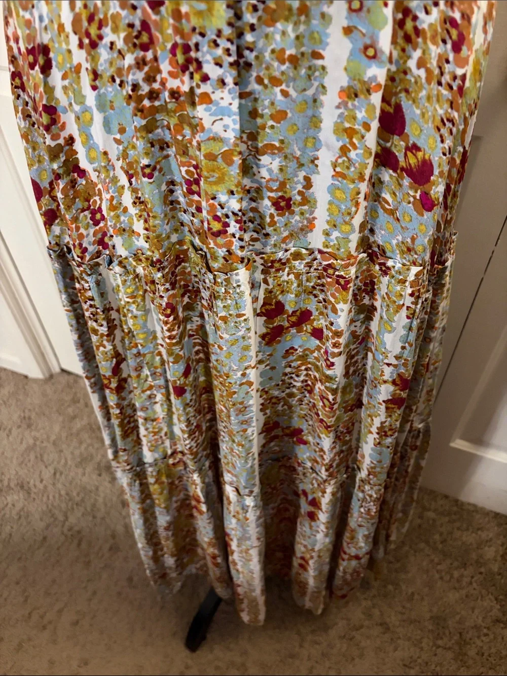 Free People Valerie Floral Bohemian Maxi Dress in White, Red, Olive